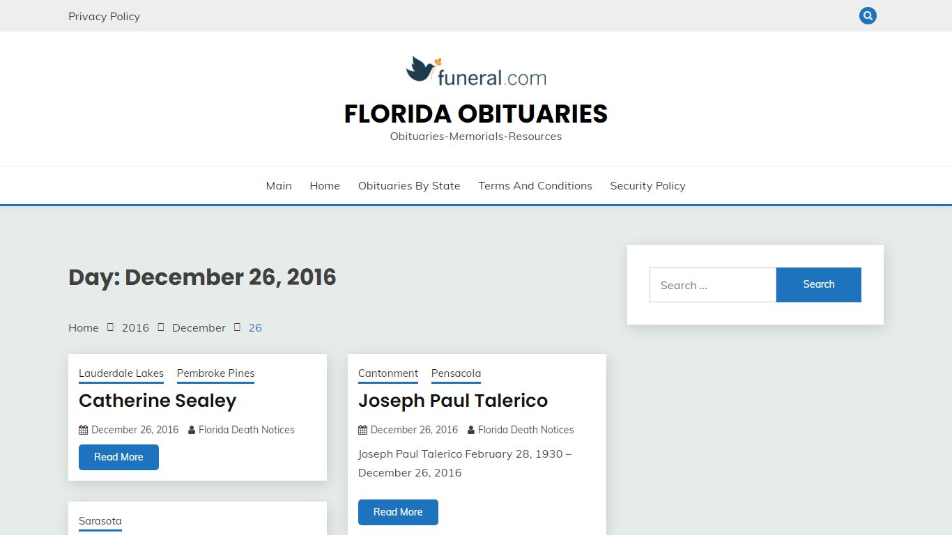 December 26, 2016 – Florida Obituaries - funeral